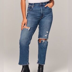 Abercrombie & Fitch Women’s Ankle Straight Ultra High Rise Medium Destroy Jeans